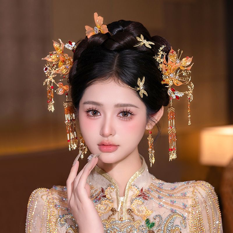 GZ179秀禾头饰中式新娘新款金色简约高级大气结婚秀禾龙凤褂配饰