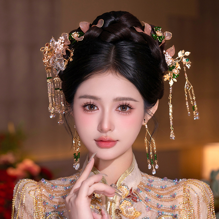  GZ183秀禾头饰新中式秀禾服古风琉璃气质减龄秀禾服龙凤褂配饰