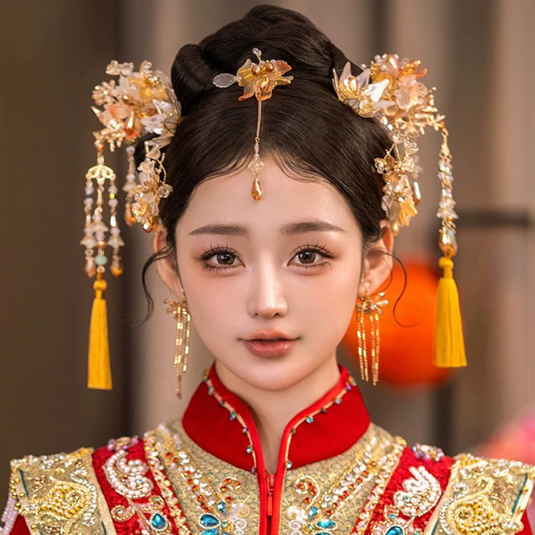 GZ872 秀禾头饰2025新款新娘新中式旗袍头饰金色流苏步摇汉服发饰