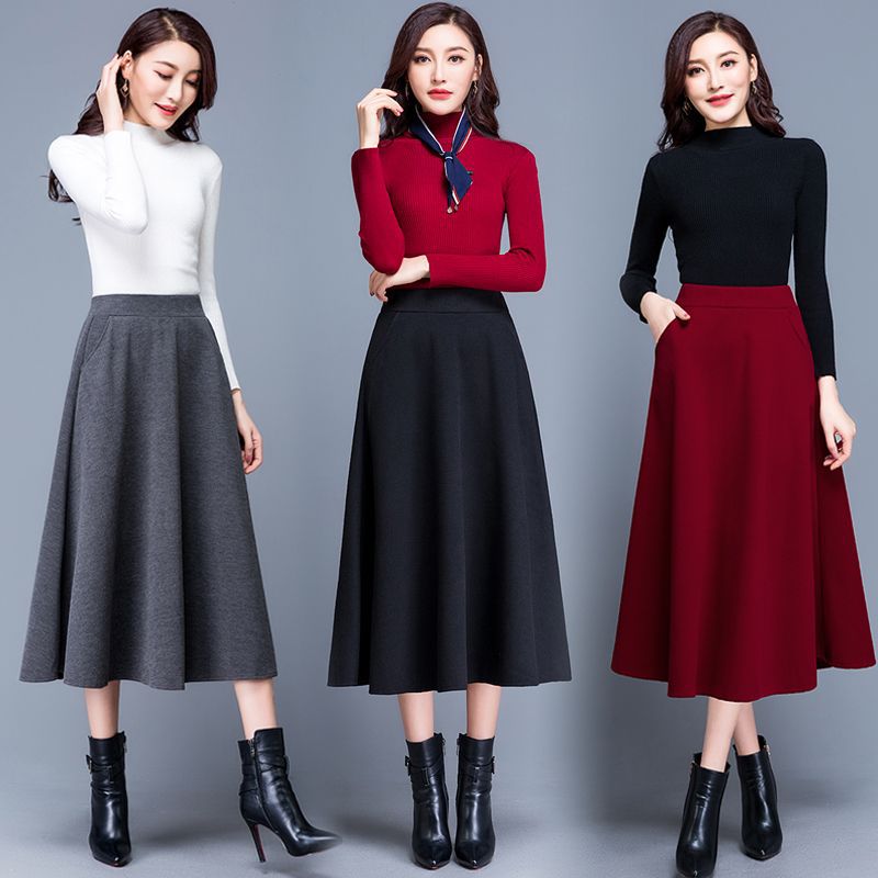 法式大码秋冬半身裙中长款显瘦气质百搭黑色胖mm高腰A字裙伞裙子