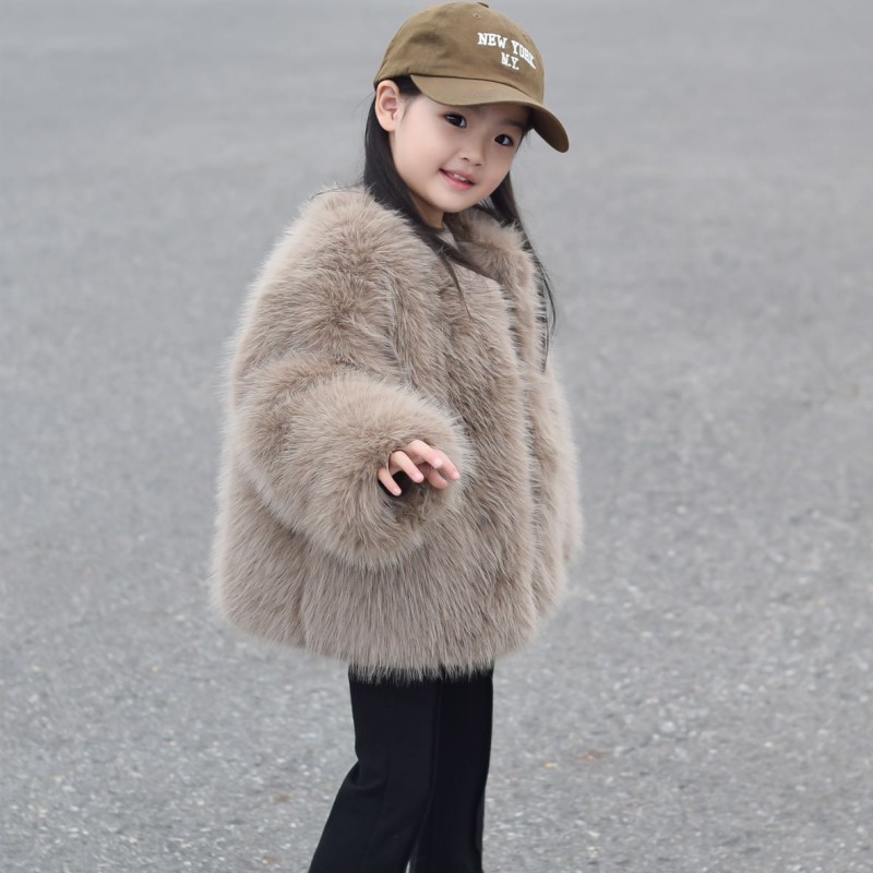 儿童仿皮草外套女童冬季加绒加厚棉袄宝宝毛毛外套小孩仿狐狸毛