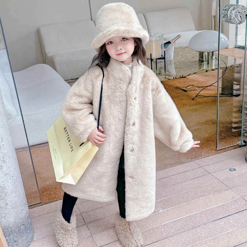 女童中长款仿水貂绒外套儿童皮草大衣宝宝秋冬毛毛加绒保暖外穿