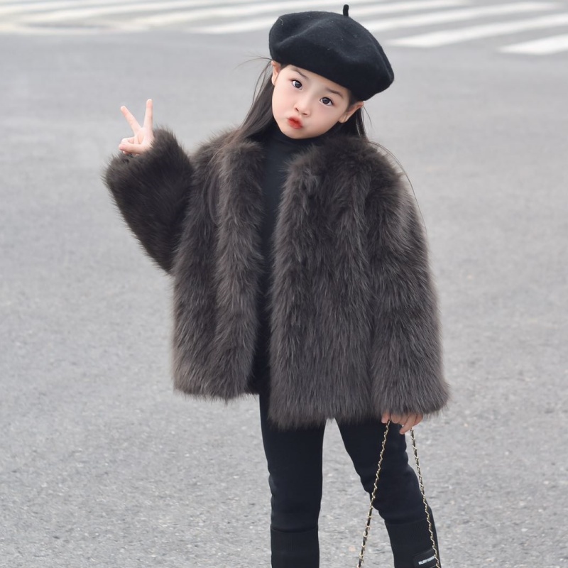 女童毛毛外套儿童环保仿皮草冬季大衣加绒加厚女宝宝仿狐狸毛棉袄