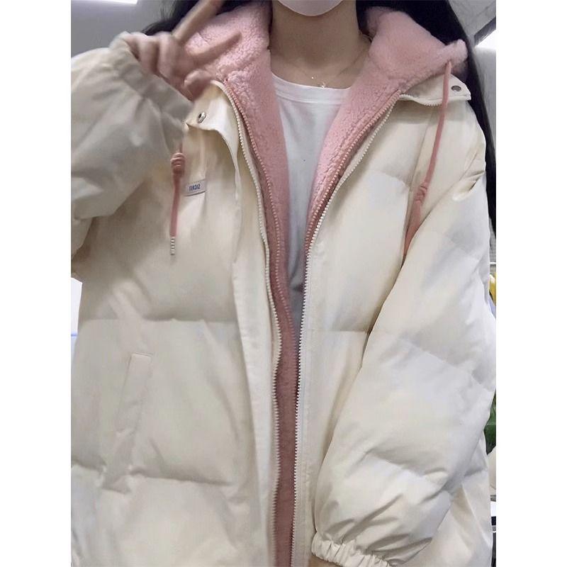 雅鹿设计感学院风假两件加厚连帽棉衣外套女冬季新款韩系百搭羽绒