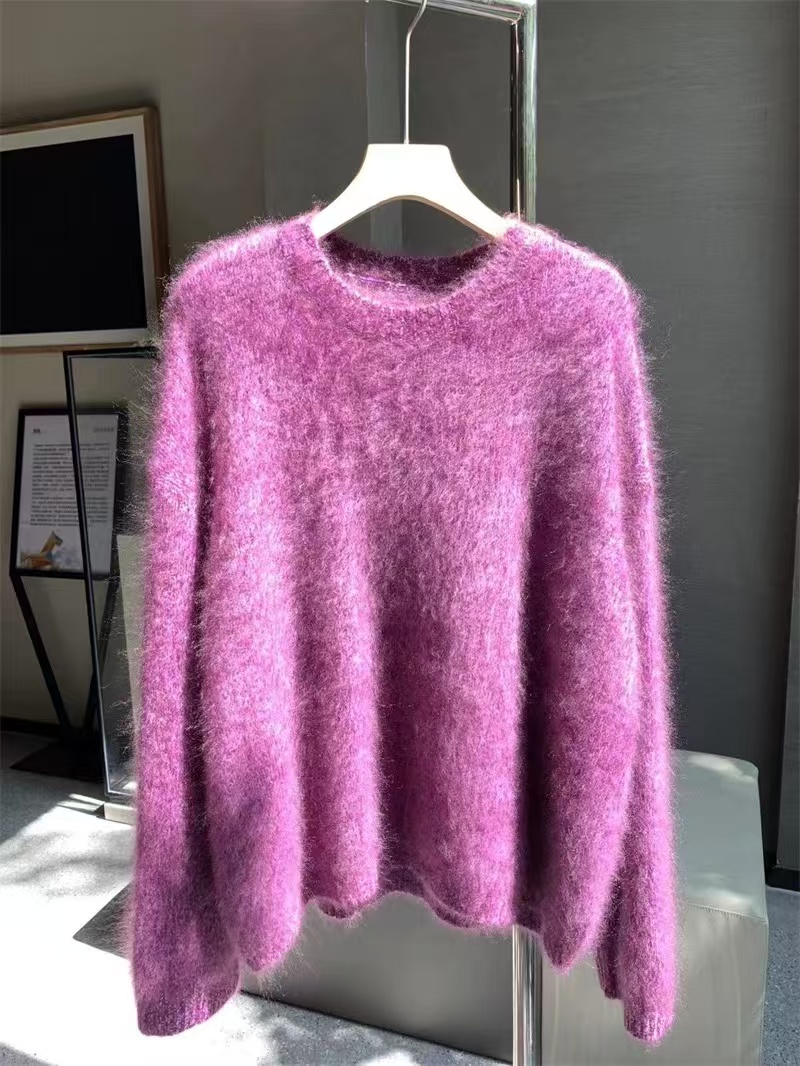 【霓裳】秋冬季新款六股花纱圆领套头羊绒拉毛绒女士ins羊绒衫气质