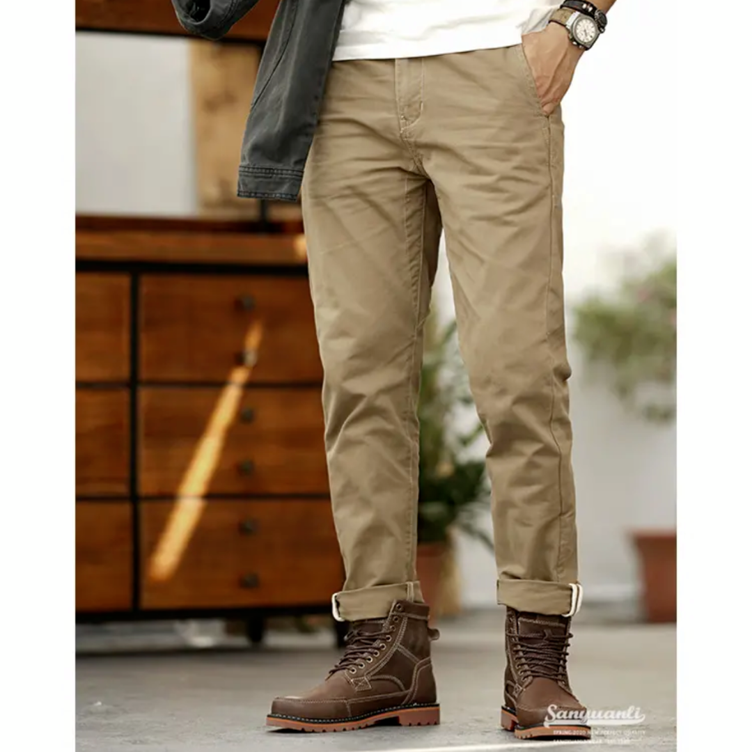 JY-3293 男士重磅纯棉水洗立裁耐磨小直筒工装休闲裤