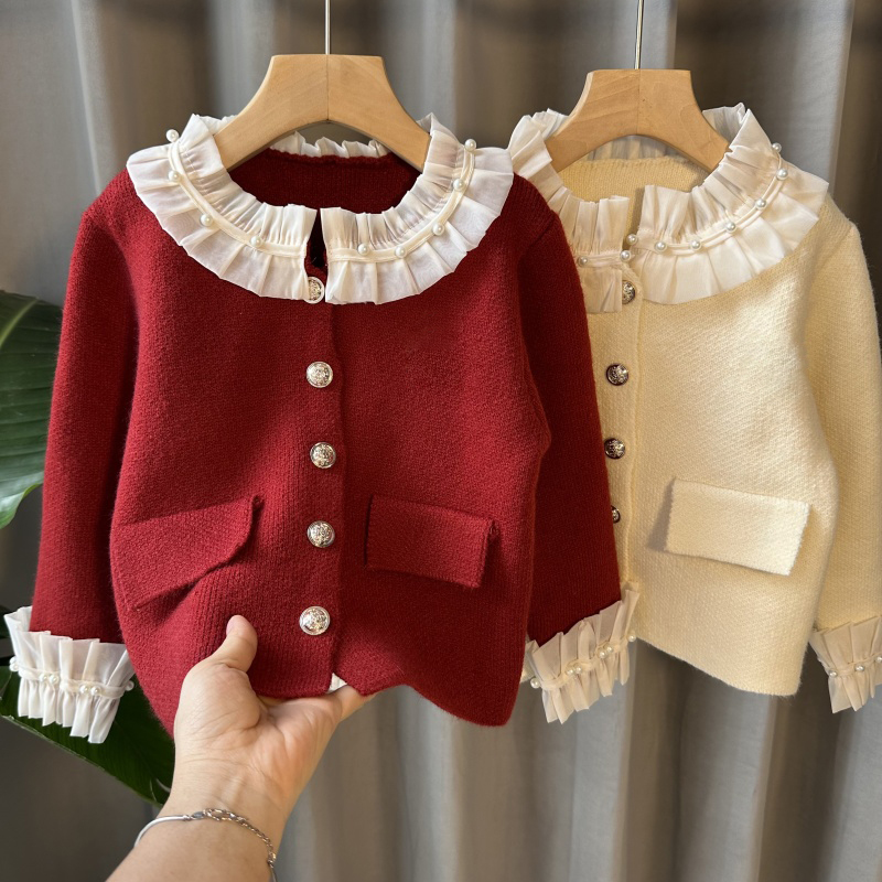 女童毛衣儿童小香风开衫新款洋气小女孩时髦外套宝宝过年服上衣潮