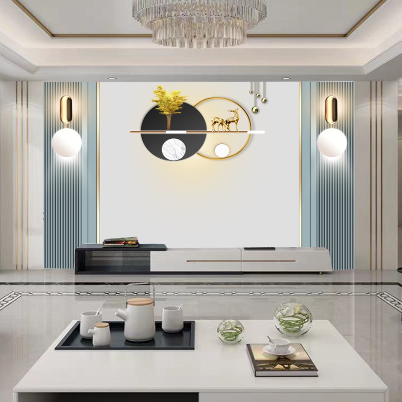 2023新款北欧沙发电视背景墙客厅简约大气线条轻奢风影视墙壁画