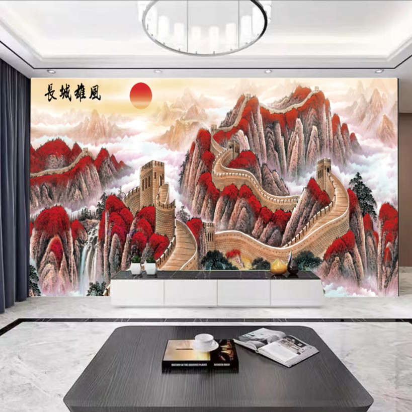 新款万里雄风长城山水画老总办公室企业公司竹木纤维板中式书房