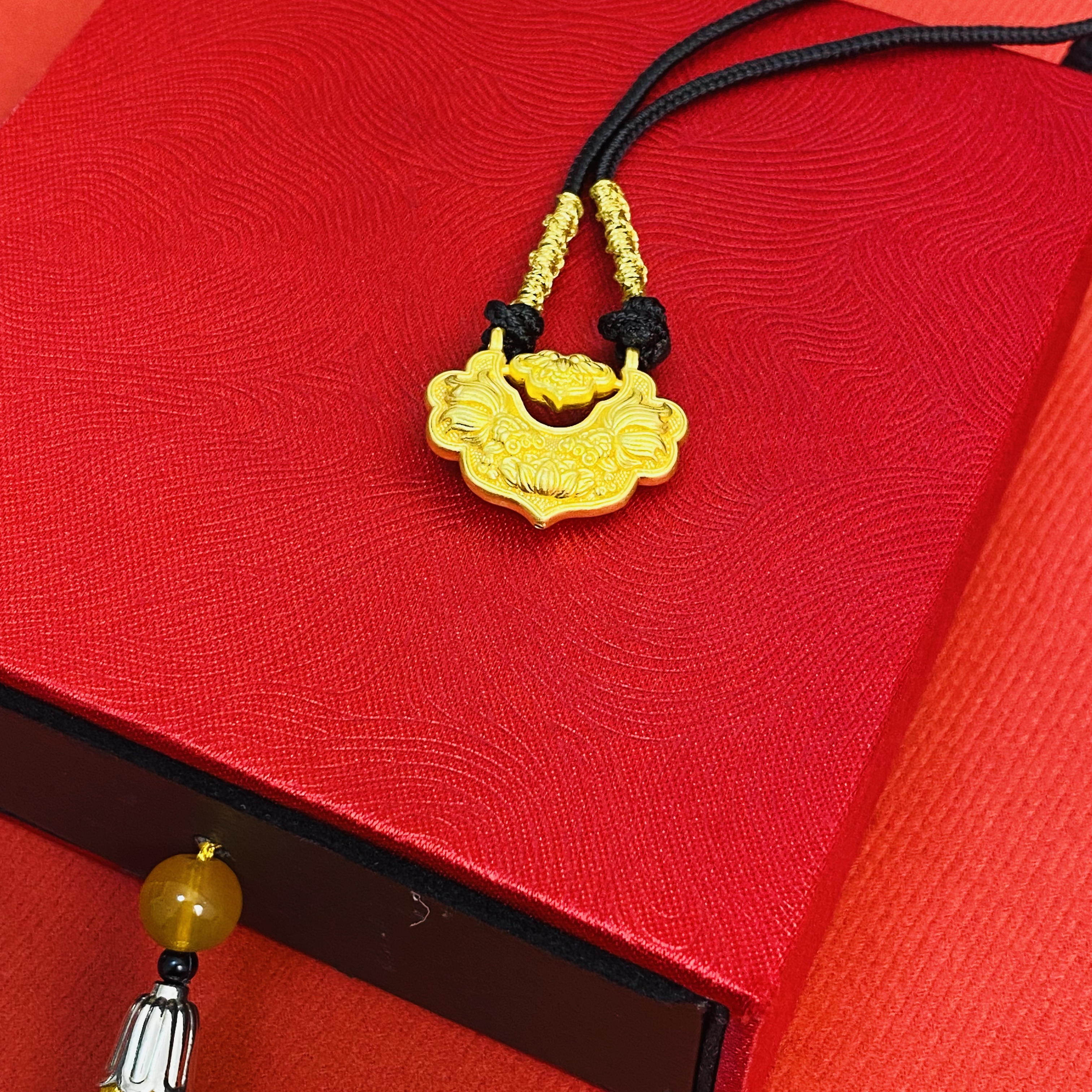 吊坠足银 金包999足银双鱼锦鲤锁项链女款平安长命锁转运编绳吊坠