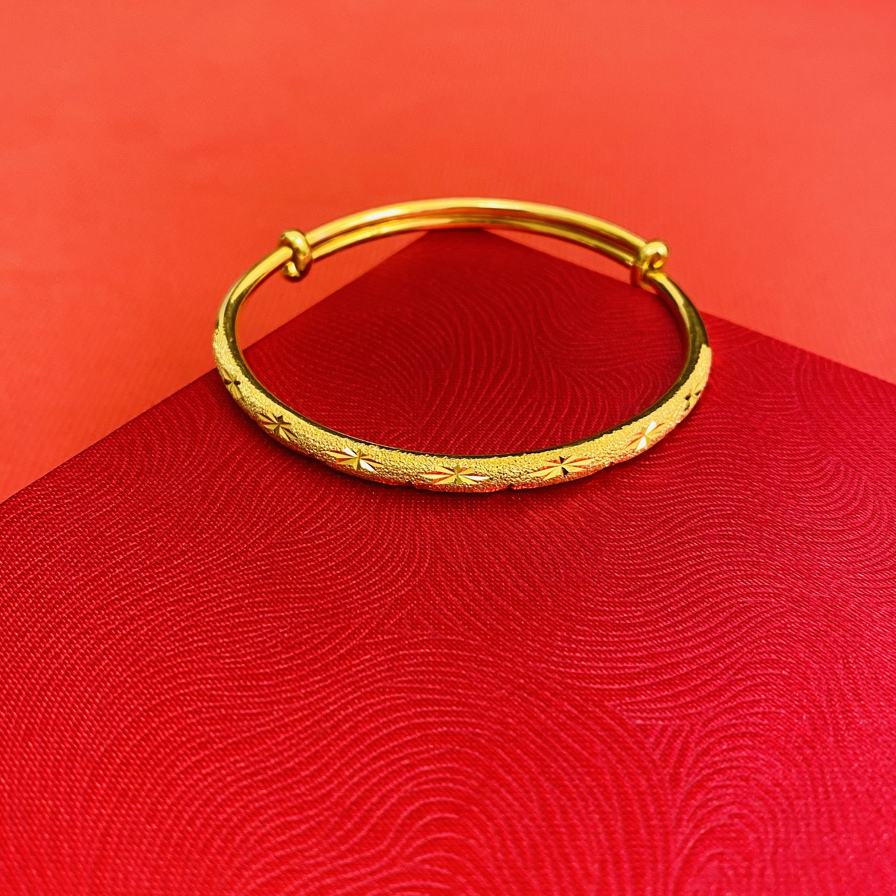 足银手镯 金包999足银圆面满天星手镯女款时尚百搭实心推拉可调节