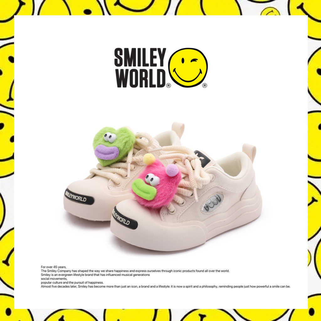 SMILEY WORLD官方正品｜儿童运动休闲百搭外穿ins卡通舒适宽头板鞋