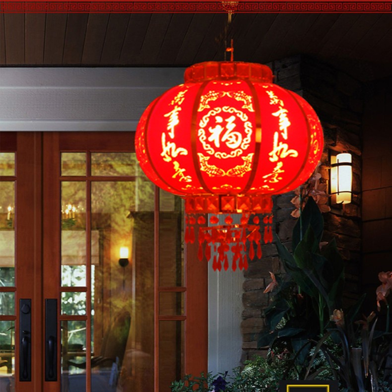 新款七彩旋转走马灯过年大门口宫灯结婚亚克力过年大红灯笼走马灯