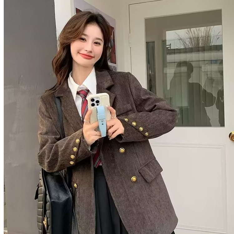 雪尼尔西装面料2024新款加棉加厚西装外套小个子外套