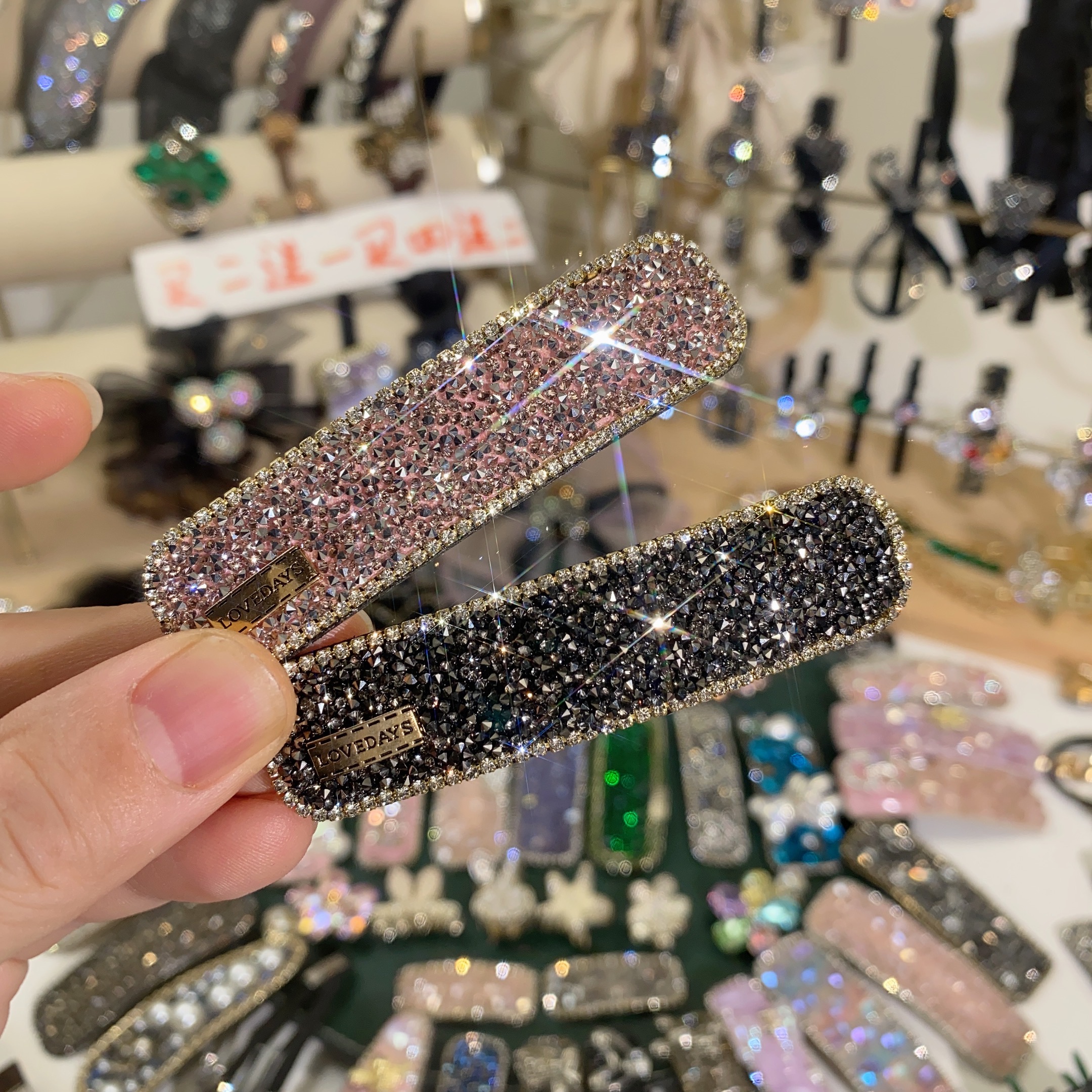 B0076-两只装-韩版-繁星点缀-满钻-细版-掰掰夹