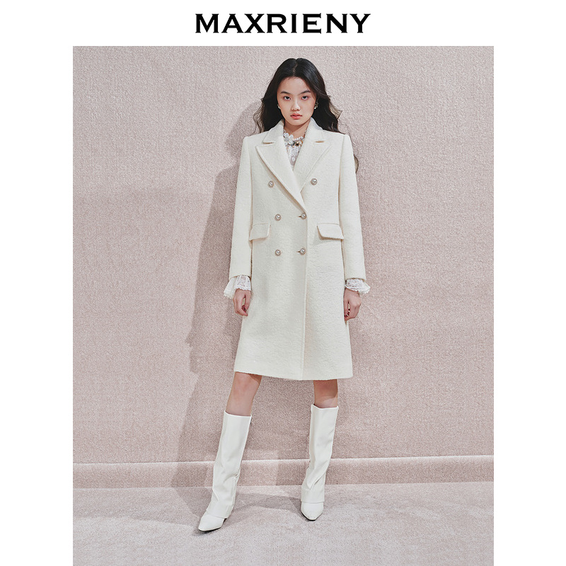 MAXRIENY贵雅简约毛呢外套2025秋冬大衣中长款精致纽扣羊毛廓形