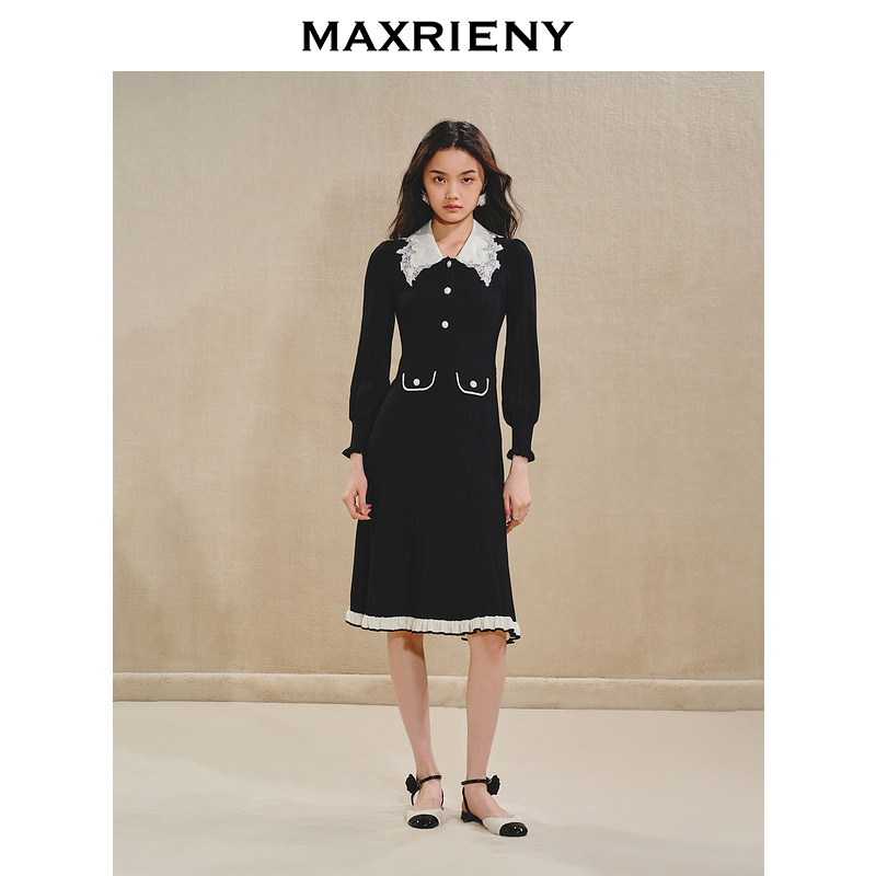 MAXRIENY【主题纪念款】千金香颂连衣裙刺绣领收腰鱼尾长裙气质感 