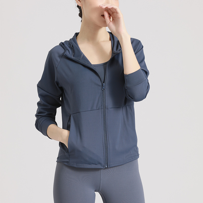 瑜伽服女宽松连帽开衫罩衫速干透气宽松健身跑步服瑜伽服运动外套