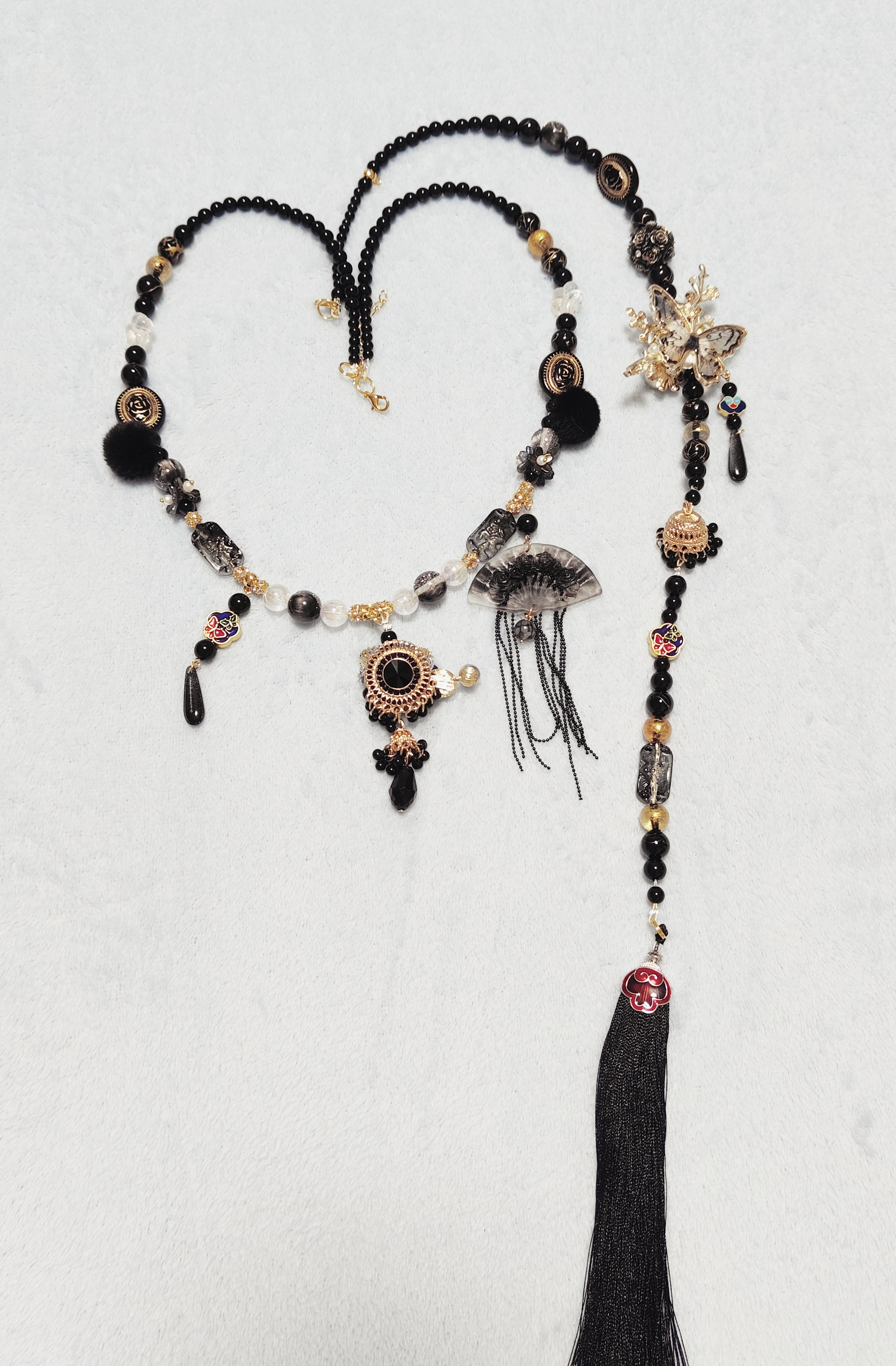 铜合金玻璃项链 黑曜:璎珞，背云(禁步双用)