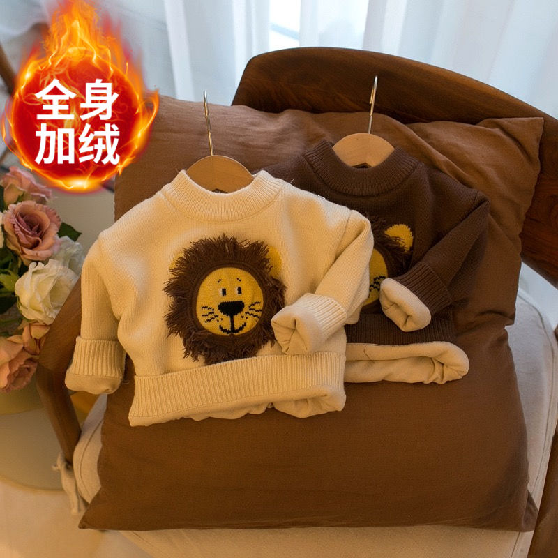 哆哆童装【高品质】秋冬新款儿童加绒加厚毛衣男女宝宝一体绒保暖