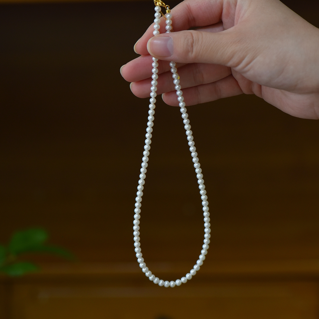 天然小米珍珠项链 约4 银扣 白色百搭气质 