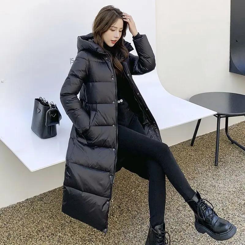 冬季新款服女2023年新款秋冬季韩版时尚纯色简约加厚长款过膝棉