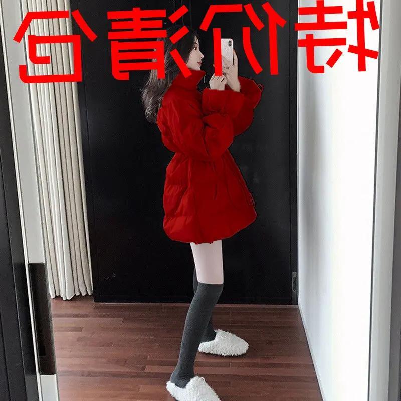 冬季新款中长款服2022新款小个子白鸭绒韩版圣诞时尚冬季红色春