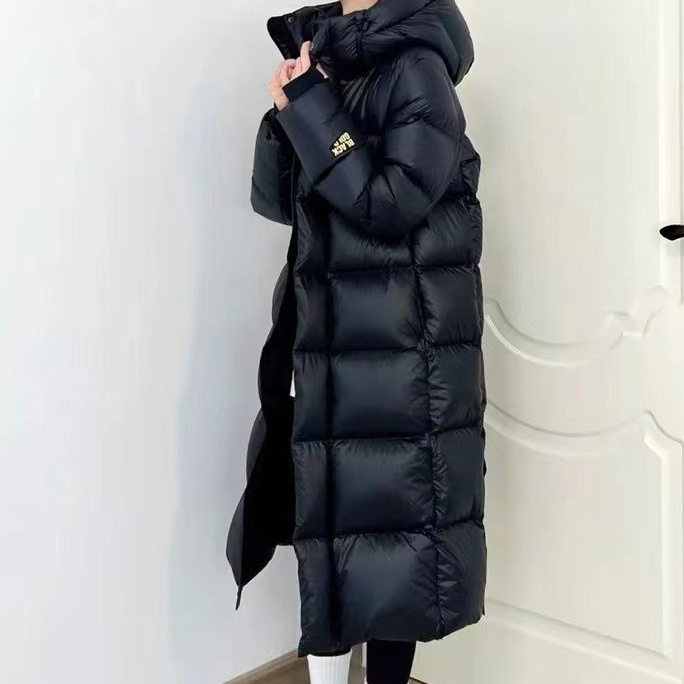 鸭鸭黑金长款羽绒衣女2023年冬季新款羽绒服时尚休闲百搭黑色潮流