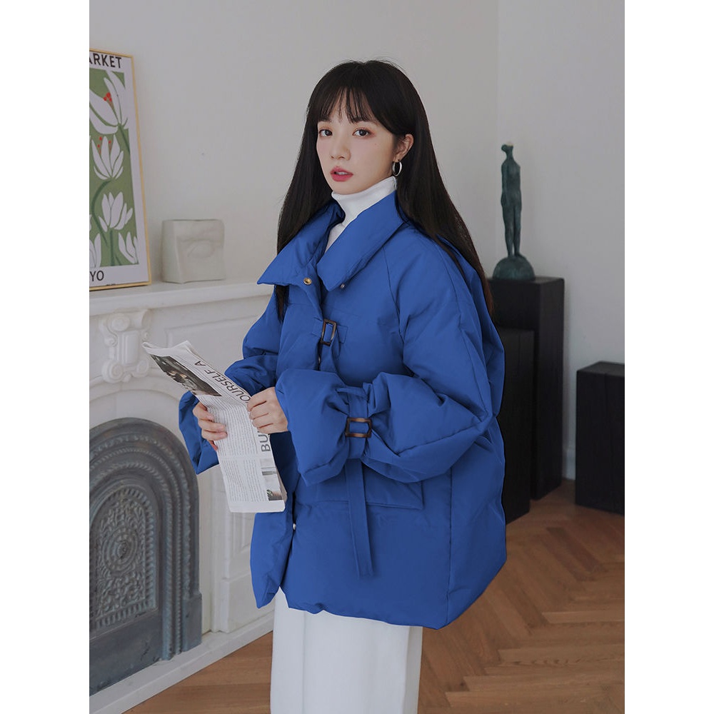 鸭鸭克莱因蓝羽绒衣面包服女冬ins小个子羽绒服蓝色百搭小众加厚