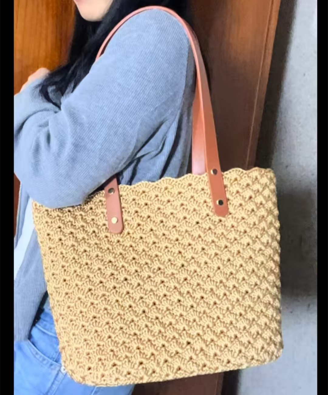 （嘉文手工推荐）大号贝壳花菜篮子包包（2团线+包底包带+丝巾+工具）