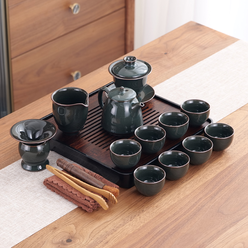 陶瓷功夫茶具小套装家用客厅简约干泡茶盘轻奢现代泡茶壶整套