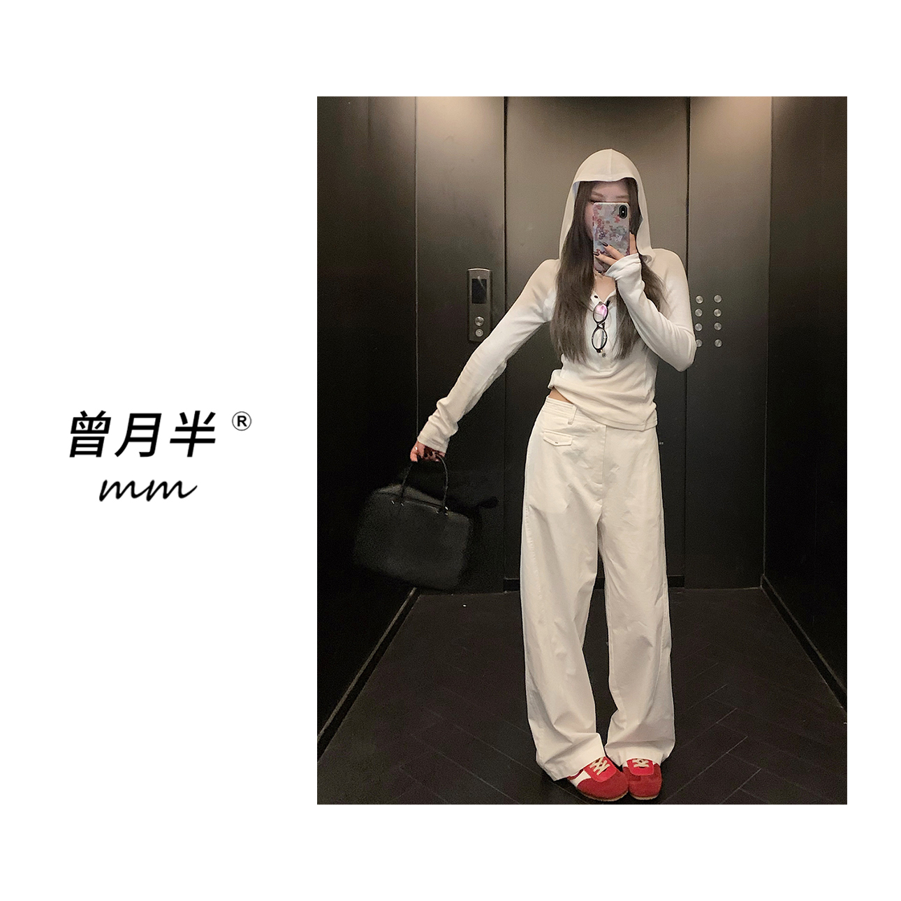 曾月半mm清仓《瘦瘦小亨利》半开门襟弧线收腰连帽衫！ZS776