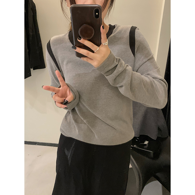 曾月半mm 清仓丝滑手感！280g定织小香撞色tee打底衫 ZS18