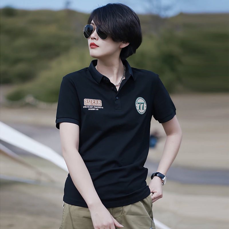 尚依莲POLO衫短袖女夏薄款2025宽松休闲男女同款直筒翻领半袖T恤