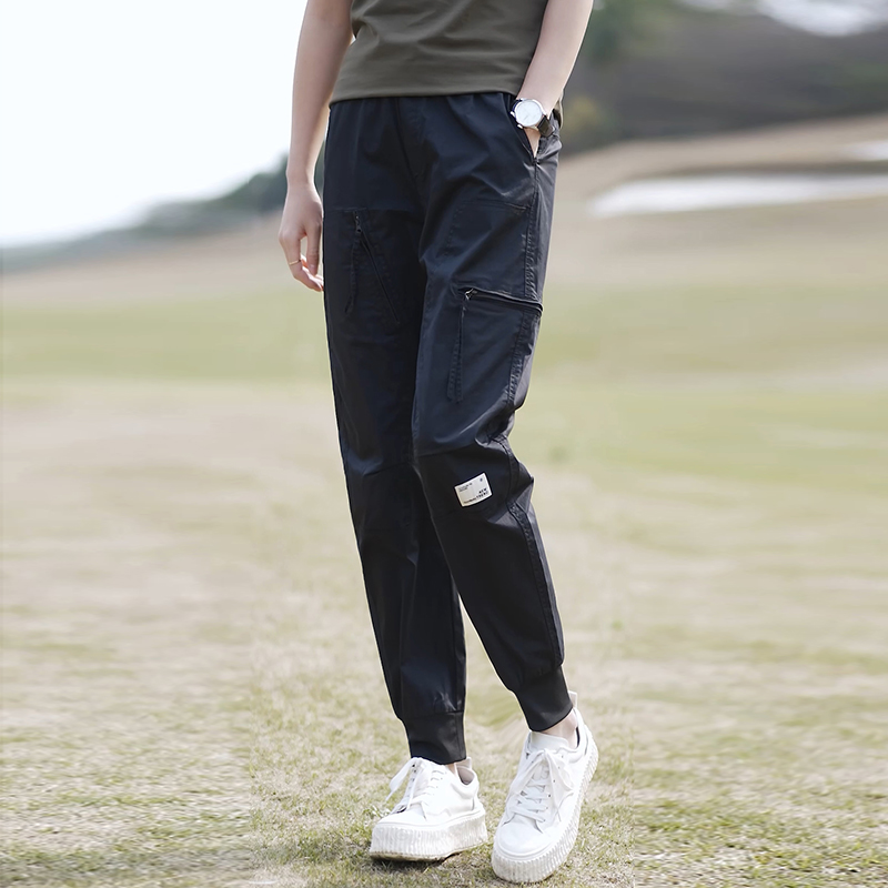 速干工装裤女秋季薄款2025新款男女同款宽松户外束脚哈伦休闲裤子
