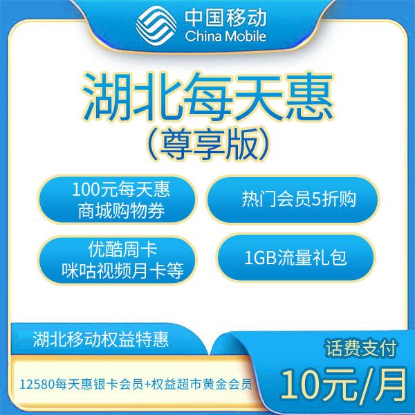 【下单后回复短信办理】湖北移动每天惠尊享版