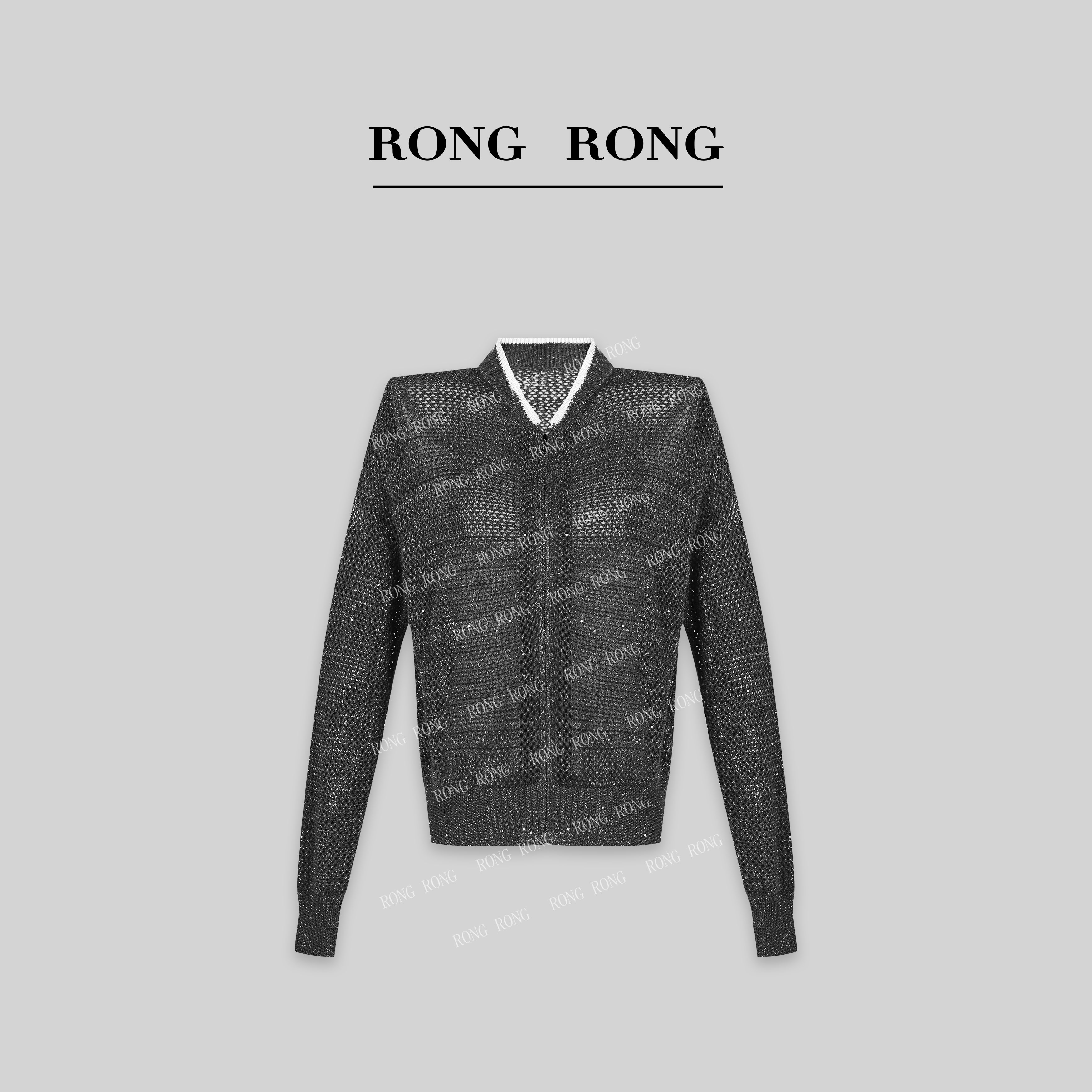 溶溶【灰星银河】RONGRONG 莱赛尔透气轻盈网状镂空拉链针织衫 6038