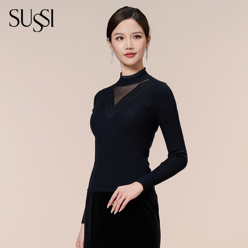 SUSSI/古色24冬季新品黑色气质时尚修身毛衣女款111AY401217