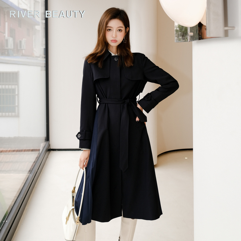 【小水专属】RB 风衣秋季新款百褶拼接系带时尚法式外套 RF22129722