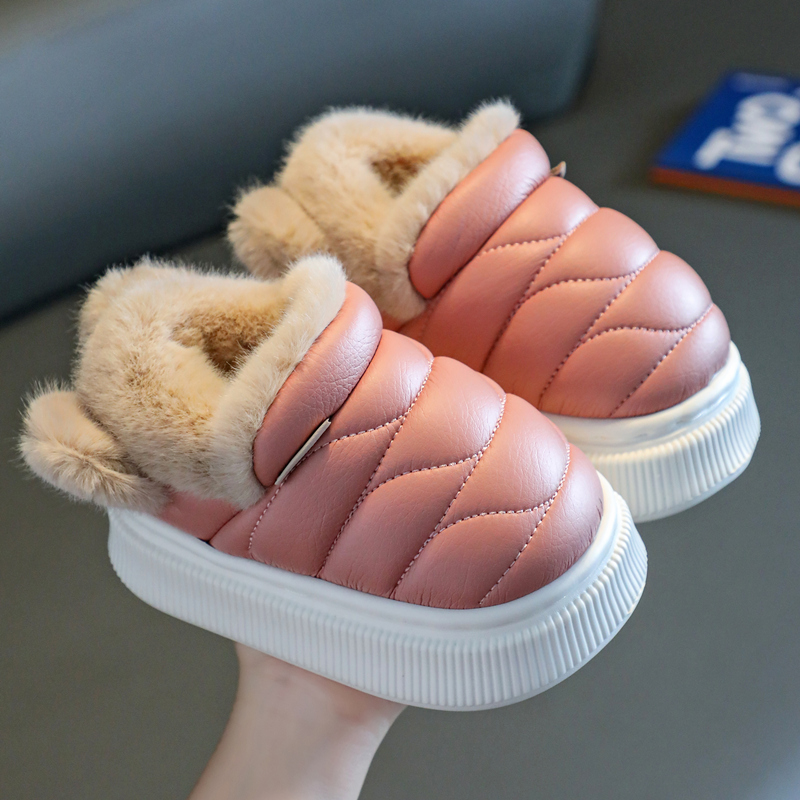 儿童棉拖鞋加绒加厚宝宝家居鞋保暖婴儿棉鞋冬季PU皮防水软底