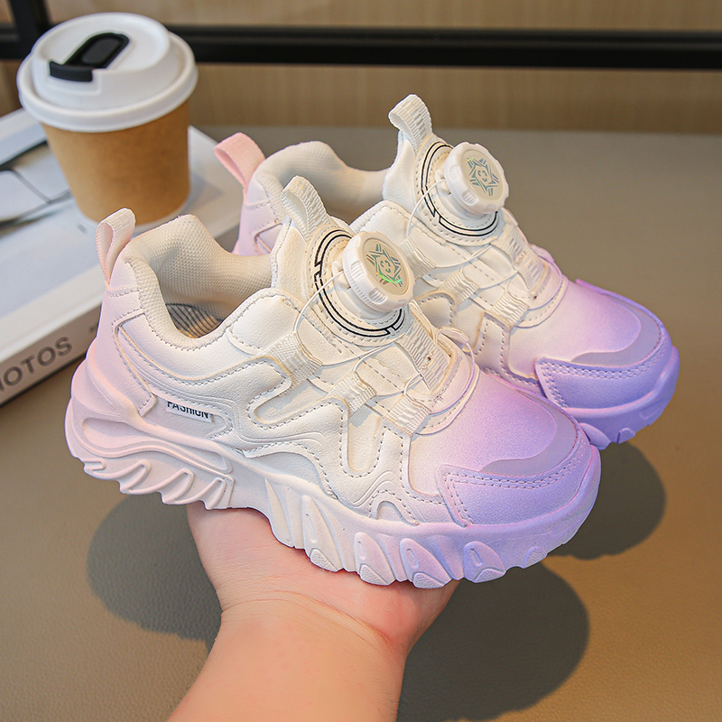 儿童运动鞋新款女童鞋子春秋季软底男童跑步鞋小学生网鞋纽扣透气