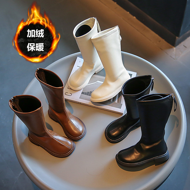 (单棉可选)女童靴子秋冬儿童高筒公主单靴女孩皮靴春秋棉靴时尚