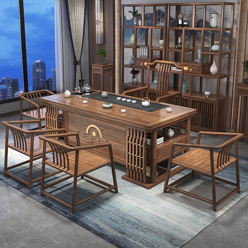 整点厚德载物实木茶桌椅组合新中式办公室茶台茶桌套装功夫茶台