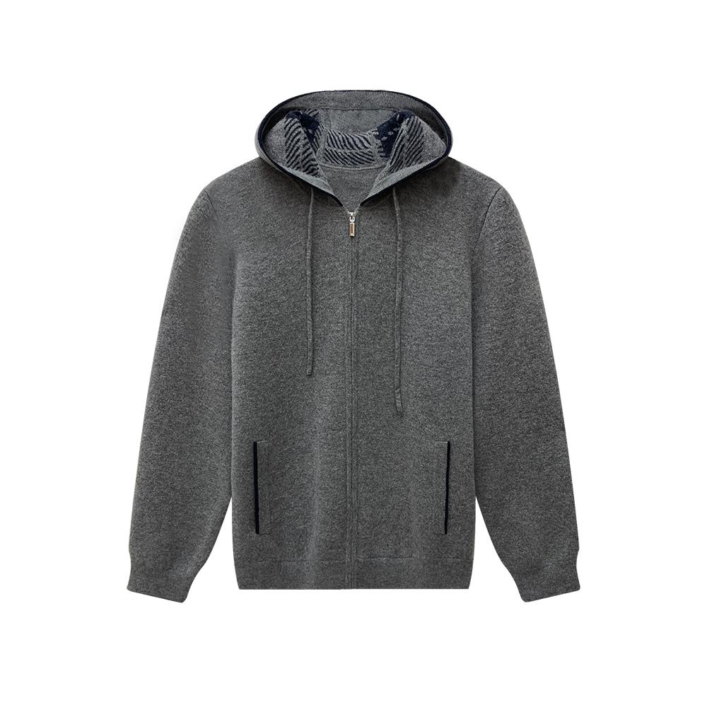 Dite迪特男士秋冬新款羊毛羊绒开衫拼接百搭经典连帽保暖外套