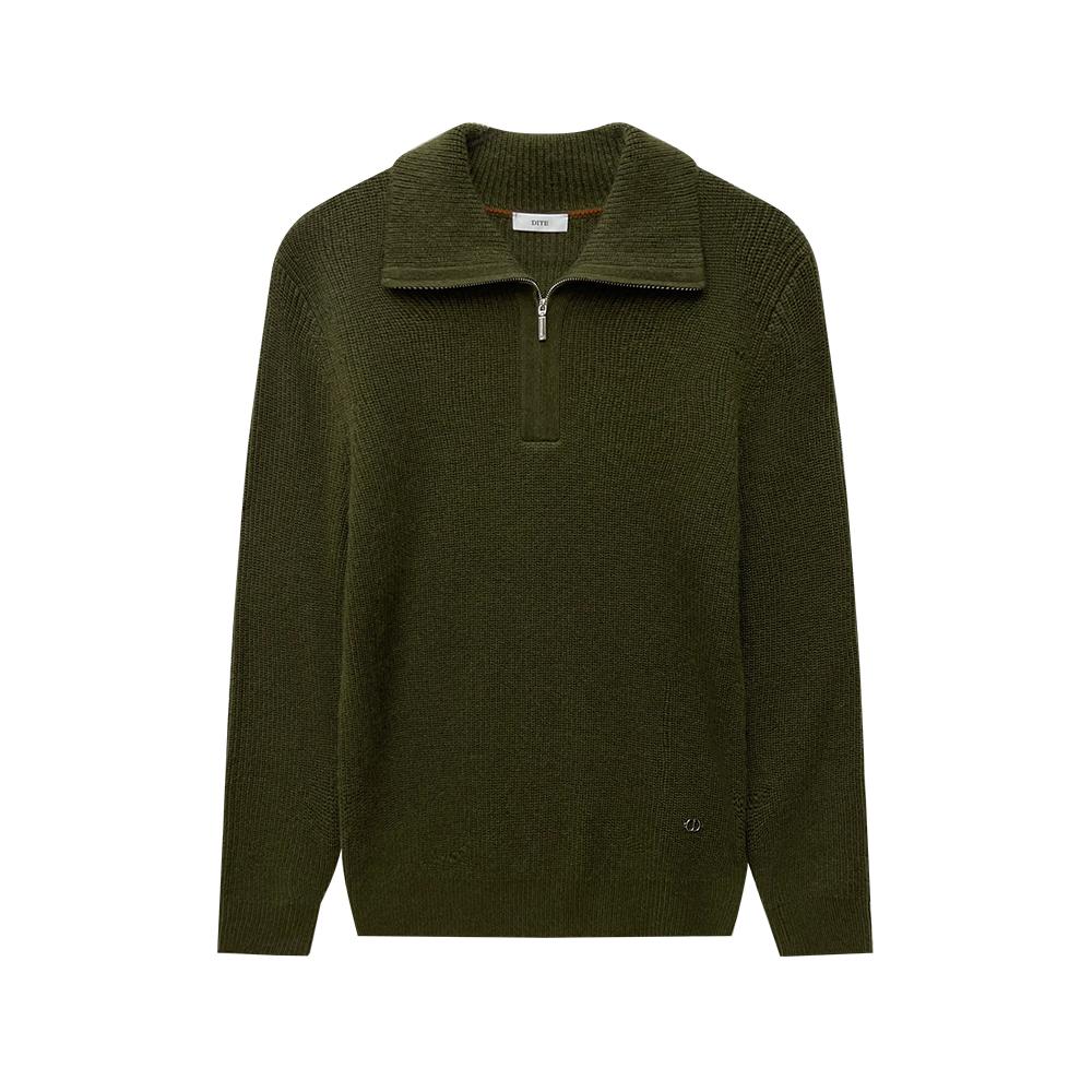 Dite迪特秋冬羊绒半拉链翻领logo羊毛衫时尚宽松休闲保暖时尚