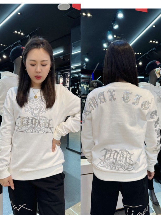 TIGERMAX 潮牌男女同款重工珠片绣白色圆领卫衣WY-240906