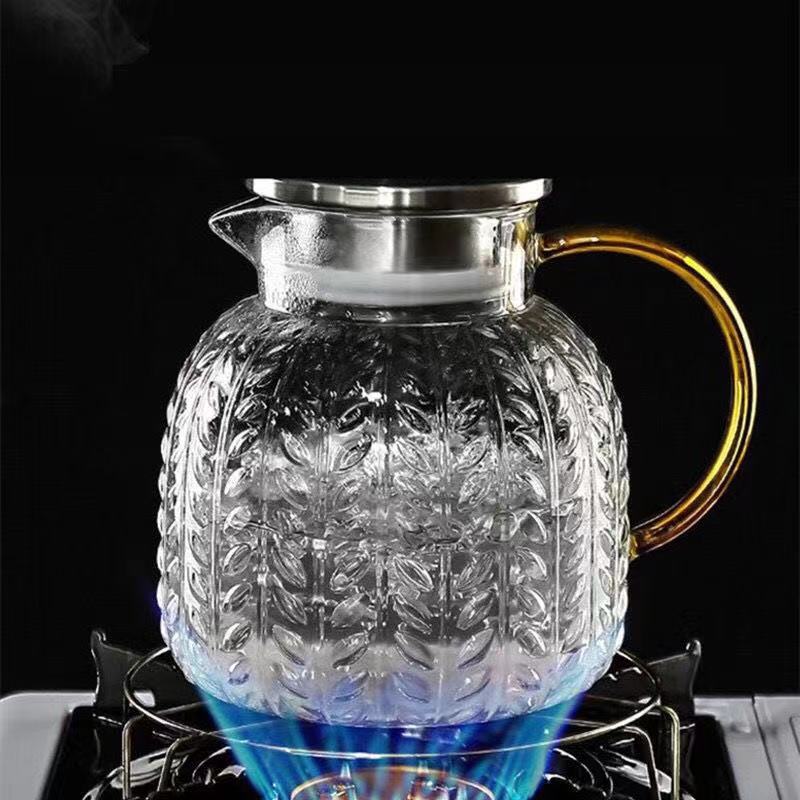 加厚麦穗壶 锤纹玻璃水壶高硼硅玻璃泡茶壶耐高温 