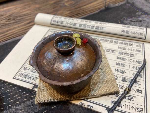 全手工柴烧粗陶破边诧寂窑汗盖碗