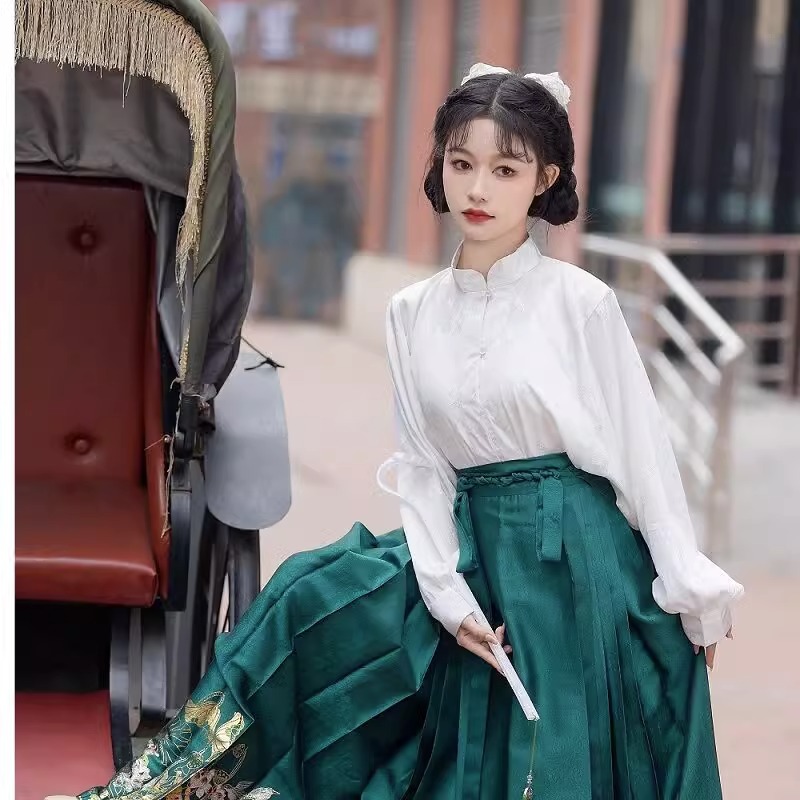 通勤马面裙四季款穿搭中国风曹州古纺汉服上衣飞机袖