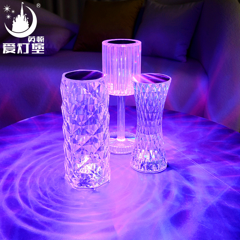 礼品台灯卧室西班牙玫瑰灯钻石网红氛围床头灯浪漫充电花瓣小夜灯